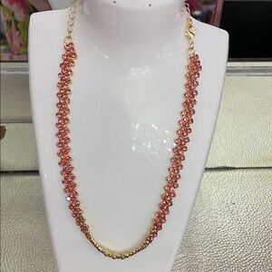 Source Unknown Pink Crystal Tennis Necklace with Gold Chain